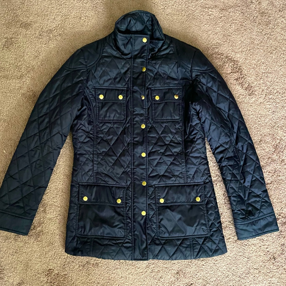 Banana Republic Black Quilted Jacket with Gold Buttons